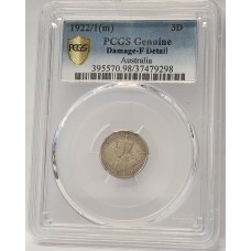 AUSTRALIA 1922/1 . THREEPENCE . VARIETY . OVERDATE . GENUINE